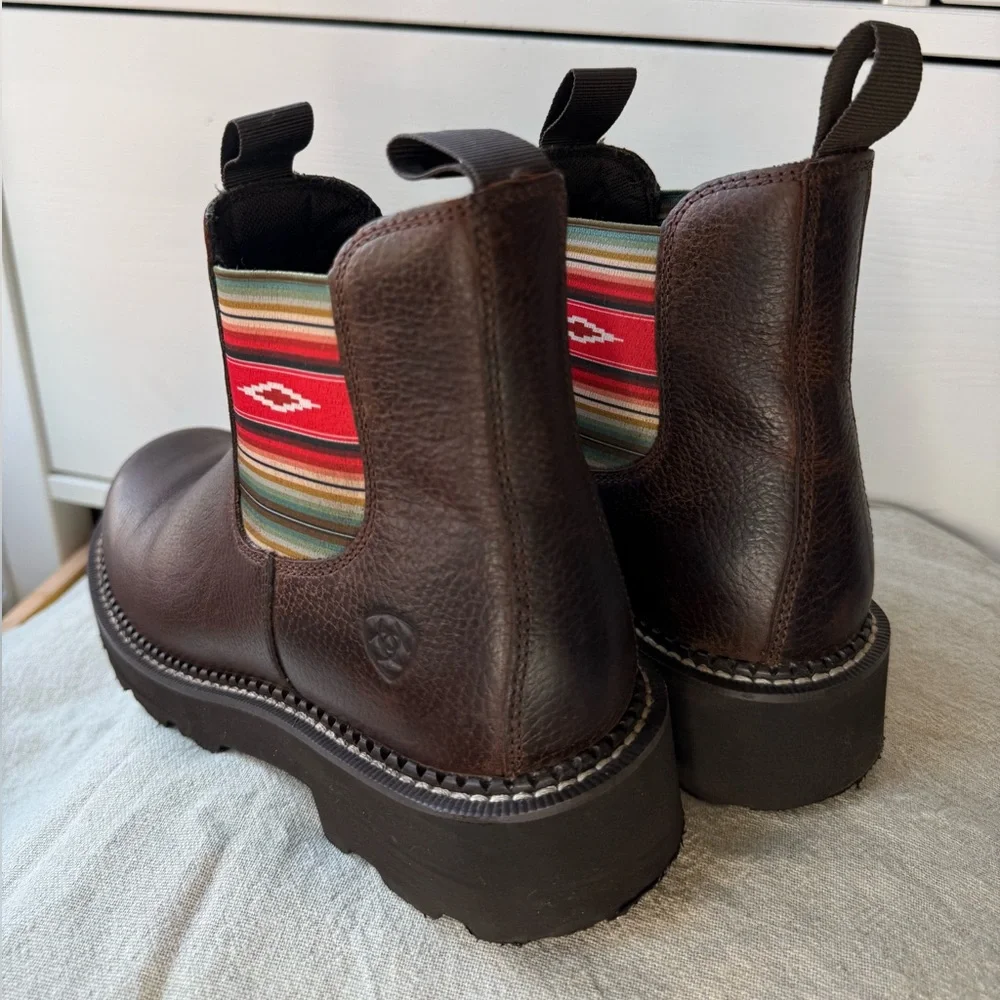 ARIAT WOMEN'S Leather Twin Gore WESTERN Brown BOOTS size 9,5B Aztec Spring Boho - Picture 15 of 17
